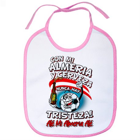 Babero frase con mi Almería y cerveza nunca hay tristeza fútbol