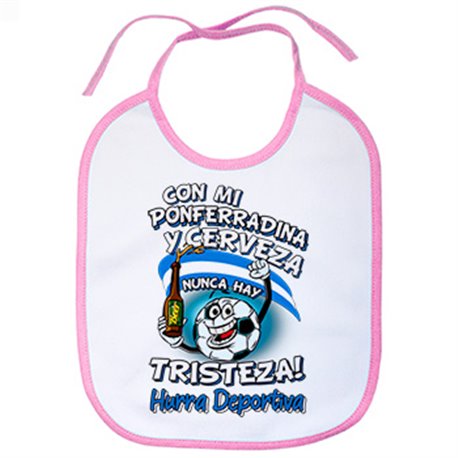 Babero frase con mi Ponferradina y cerveza nunca hay tristeza Ponfe fútbol