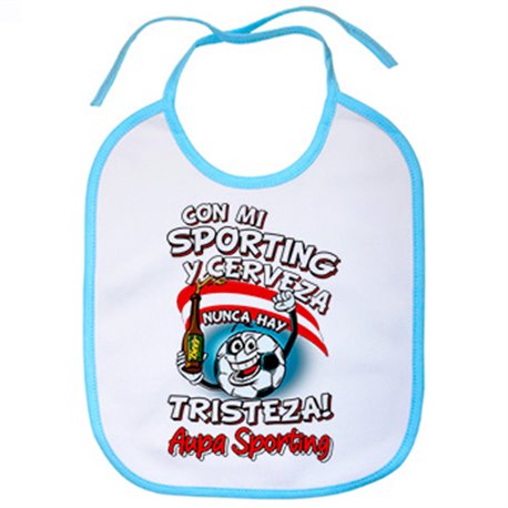 Babero frase con mi Sporting y cerveza nunca hay tristeza Gijón fútbol