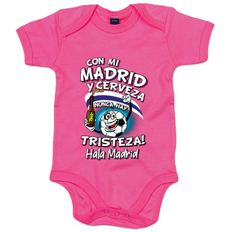 Body bebé frase con mi Madrid y cerveza nunca hay tristeza merengue fútbol
