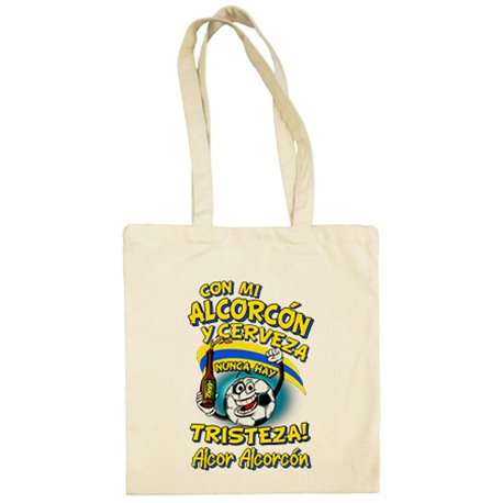 Bolsa de tela frase con mi Alcorcón y cerveza nunca hay tristeza fútbol