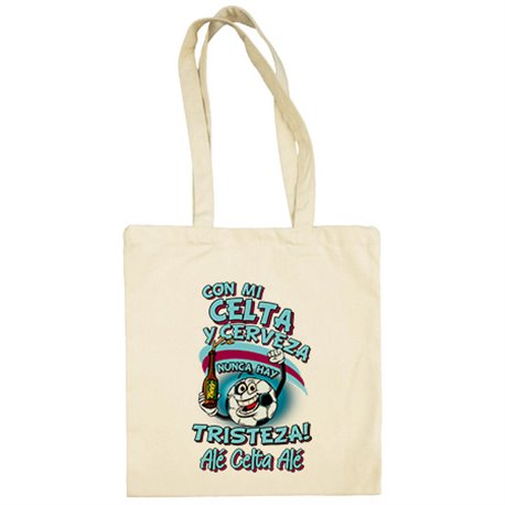 Bolsa de tela frase con mi Celta y cerveza nunca hay tristeza fútbol