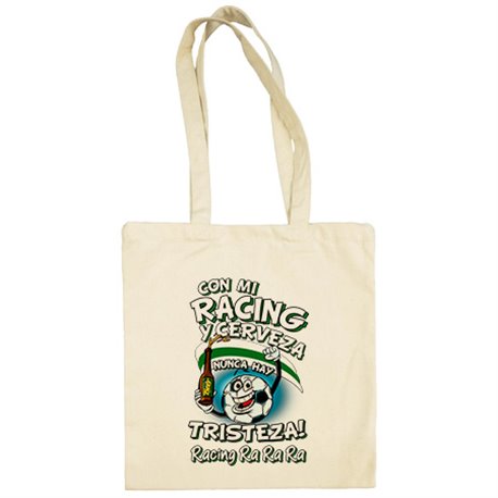 Bolsa de tela frase con mi Racing y cerveza nunca hay tristeza Santander fútbol