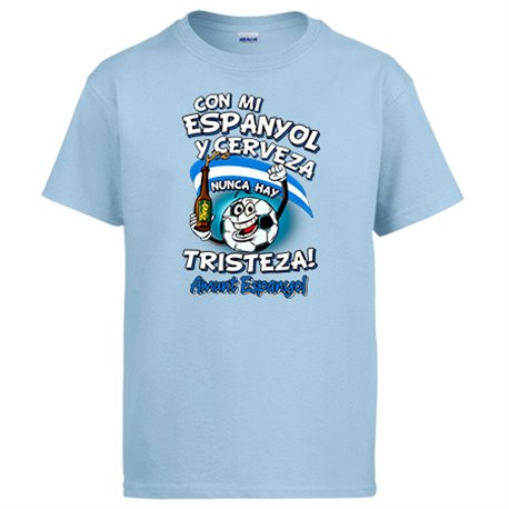 Camiseta frase con mi Espanyol y cerveza nunca hay tristeza para aficionado al fútbol