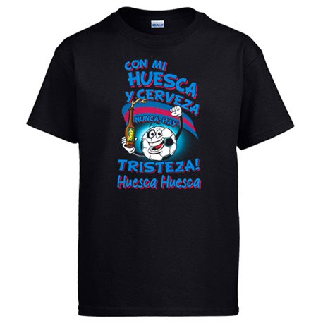Camiseta frase con mi Huesca y cerveza nunca hay tristeza fútbol