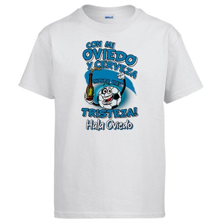 Camiseta frase con mi Oviedo y cerveza nunca hay tristeza para aficionado al fútbol