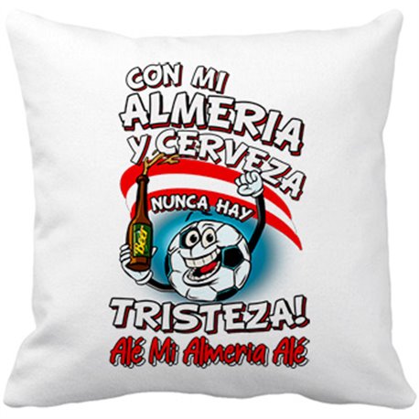 Cojín con relleno frase con mi Almería y cerveza nunca hay tristeza fútbol