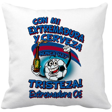 Cojín con relleno frase con mi Extremadura y cerveza nunca hay tristeza fútbol