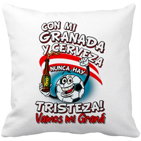 Cojín con relleno frase con mi Granada y cerveza nunca hay tristeza Graná fútbol