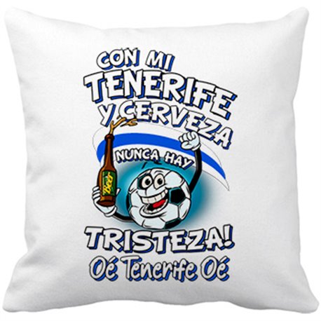 Cojín con relleno frase con mi Tenerife y cerveza nunca hay tristeza fútbol
