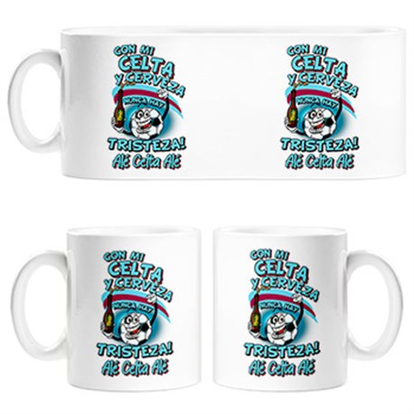 Taza frase con mi Celta y cerveza nunca hay tristeza fútbol