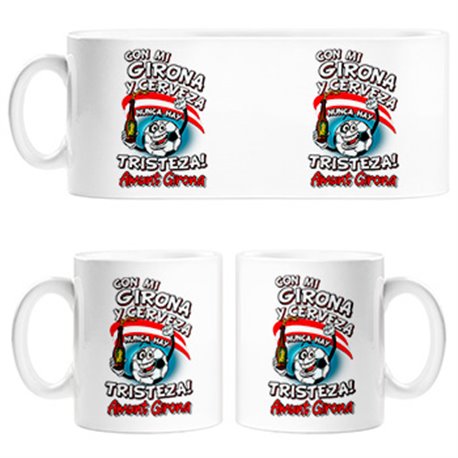 Taza frase con mi Girona y cerveza nunca hay tristeza fútbol