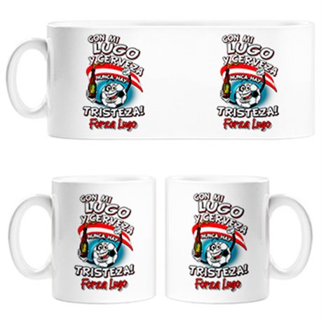 Taza frase con mi Lugo y cerveza nunca hay tristeza fútbol