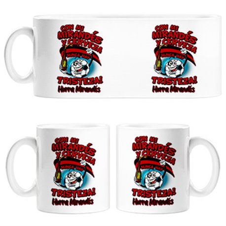 Taza frase con mi Mirandés y cerveza nunca hay tristeza fútbol
