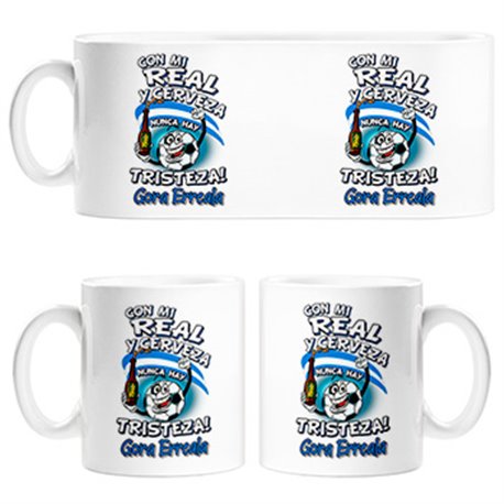 Taza frase con mi Real y cerveza nunca hay tristeza Sociedad San Sebastían fútbol