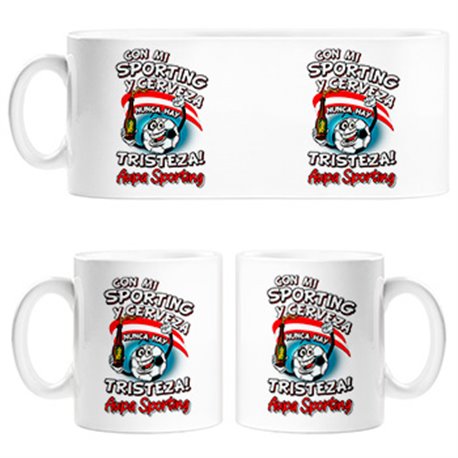 Taza frase con mi Sporting y cerveza nunca hay tristeza Gijón fútbol