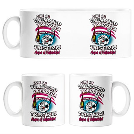 Taza frase con mi Valladolid y cerveza nunca hay tristeza fútbol
