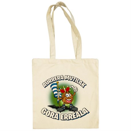Bolsa de tela parodia de la mascota de fútbol de San Sebastian el equipo txuri urdin