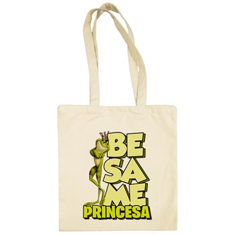 Bolsa de tela dibujo divertido rana bésame princesa