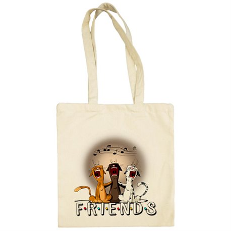 Bolsa de tela ilustración parodia divertida de amigos gatunos gatos cantando