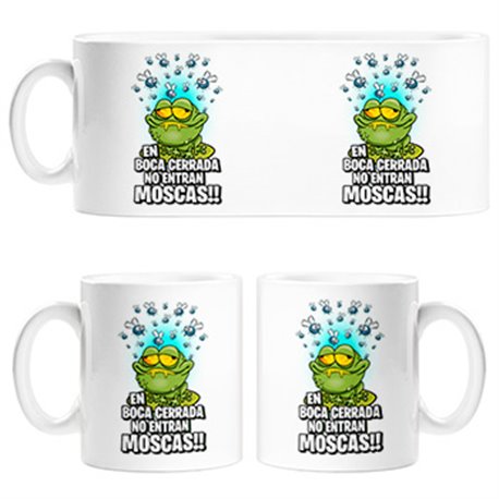 Taza dibujo divertido de rana comiendo moscas