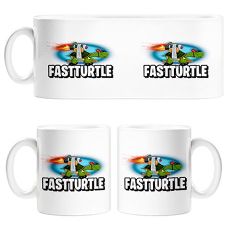 Taza dibujo divertido de una tortuga veloz