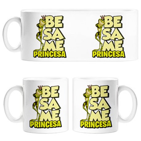 Taza dibujo divertido rana bésame princesa