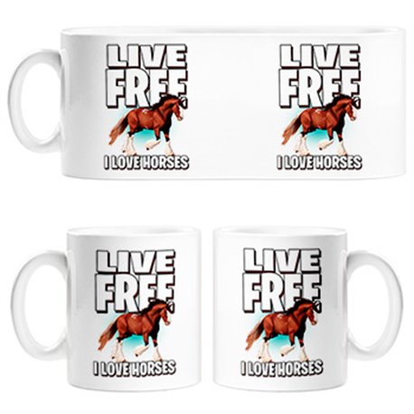 Taza live free I Love Horses amante de caballos