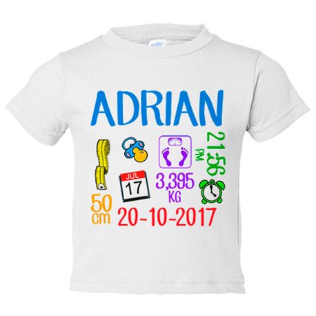 Camiseta bebé natalicio ficha personalizable de nacimiento niño recién nacido