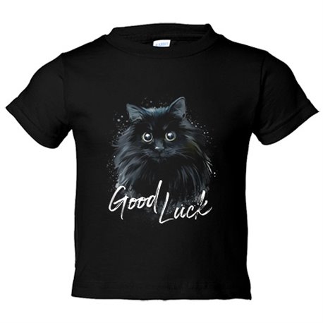 Camiseta bebé gato negro buena suerte Good Luck