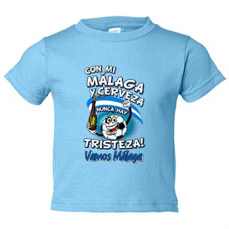 Camiseta bebé frase con mi Málaga y cerveza nunca hay tristeza para aficionado al fútbol