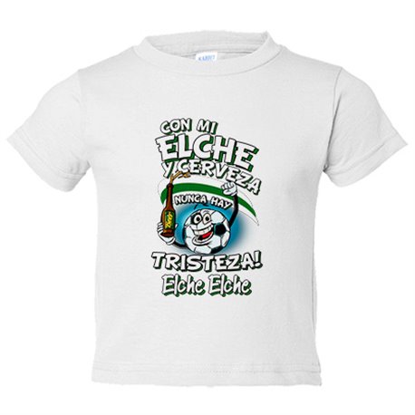 Camiseta bebé frase con mi Elche y cerveza nunca hay tristeza para aficionado al fútbol