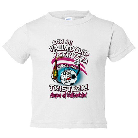 Camiseta bebé frase con mi Valladolid y cerveza nunca hay tristeza para aficionado al fútbol