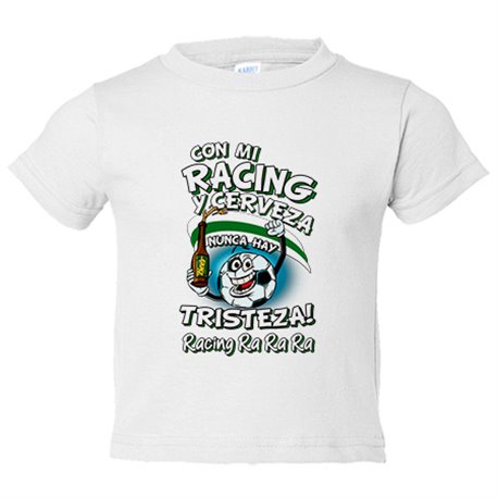 Camiseta niño frase con mi Racing y cerveza nunca hay tristeza Santander fútbol