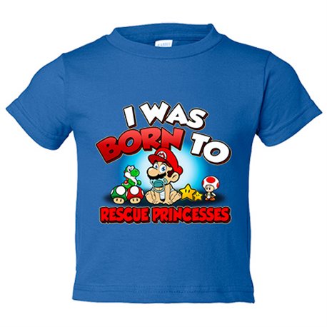 Camiseta niño I was born to rescue princesses parodia Baby Mario