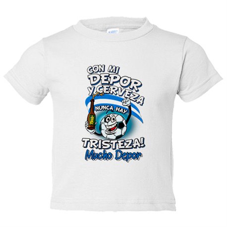 Camiseta bebé frase con mi Depor y cerveza nunca hay tristeza para aficionado al fútbol de la Coruña