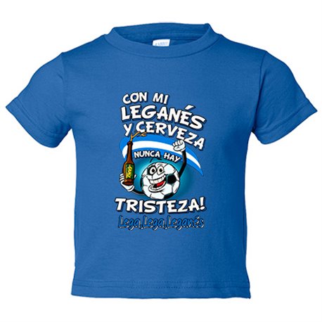 Camiseta bebé frase con mi Leganés y cerveza nunca hay tristeza Lega fútbol