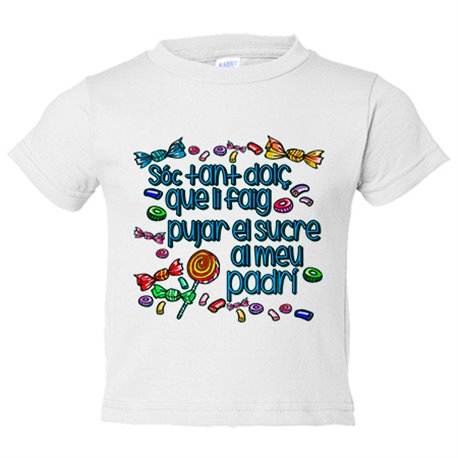 Camiseta bebé Sóc tan dolç que li faig pujar el sucre al padrí