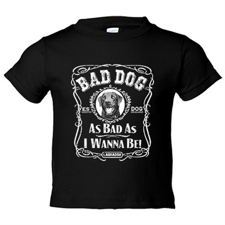 Camiseta bebé frase perro raza Labrador negro Bad dog as bad as I wanna be