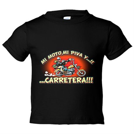 Camiseta bebé mi moto mi piva y la carretera motero
