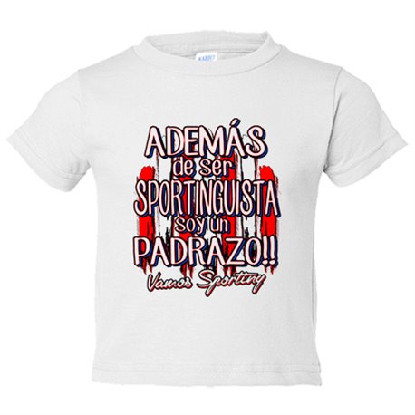 Camiseta bebé además de ser Sportinguista soy un padrazo futbolero de Gijón