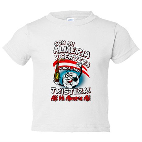 Camiseta bebé frase con mi Almería y cerveza nunca hay tristeza para aficionado al fútbol
