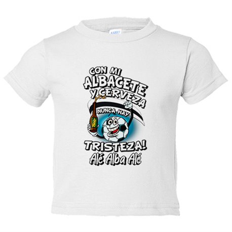 Camiseta bebé frase con mi Albacete y cerveza nunca hay tristeza para aficionado al fútbol