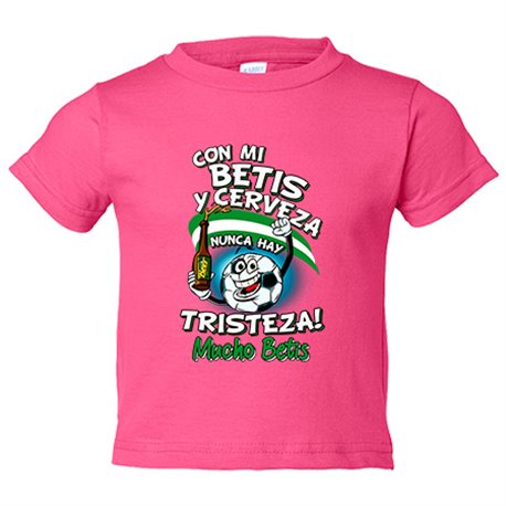 Camiseta bebé frase con mi Betis y cerveza nunca hay tristeza para aficionado al fútbol