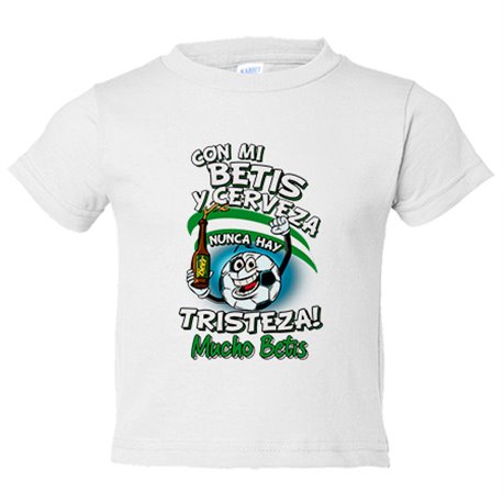 Camiseta niño frase con mi Betis y cerveza nunca hay tristeza fútbol Camiseta niño frase con mi Betis y cerveza nunca hay tristeza fútbol