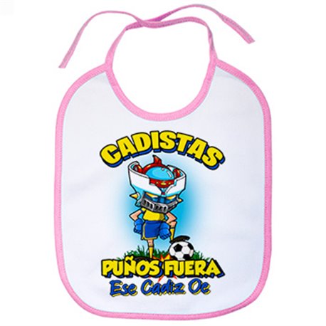 Babero frase cadistas puños fuera parodia robot de los 80 para nostálgicos futboleros de Cádiz