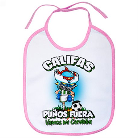 Babero frase califas puños fuera parodia robot de los 80 para nostálgicos futboleros de Córdoba