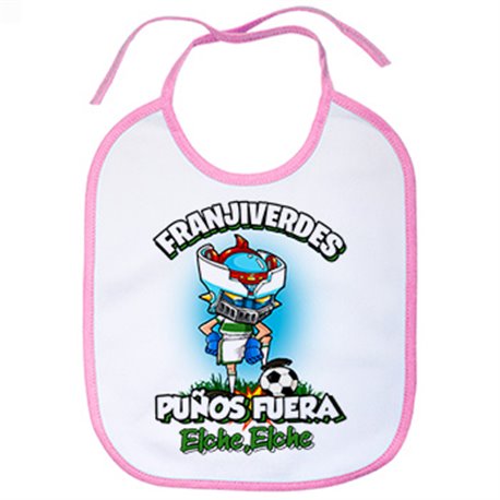 Babero frase franjiverdes puños fuera parodia robot de los 80 para nostálgicos futboleros de Elche