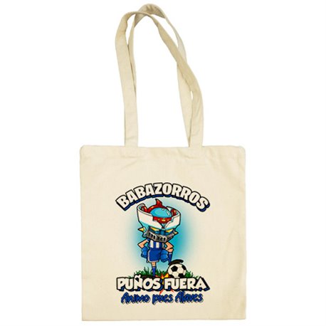 Bolsa de tela frase babazorros puños fuera parodia robot de los 80 para nostálgicos futboleros