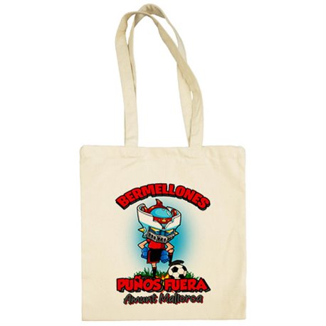 Bolsa de tela frase Bermellones puños fuera parodia robot de los 80 para nostálgicos futboleros de Mallorca